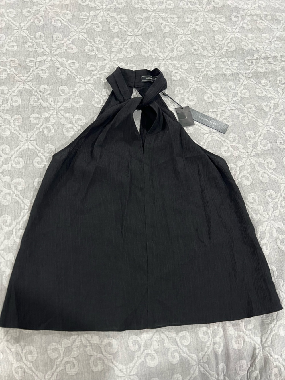 BCBG Black Textured Halter Neck Dress